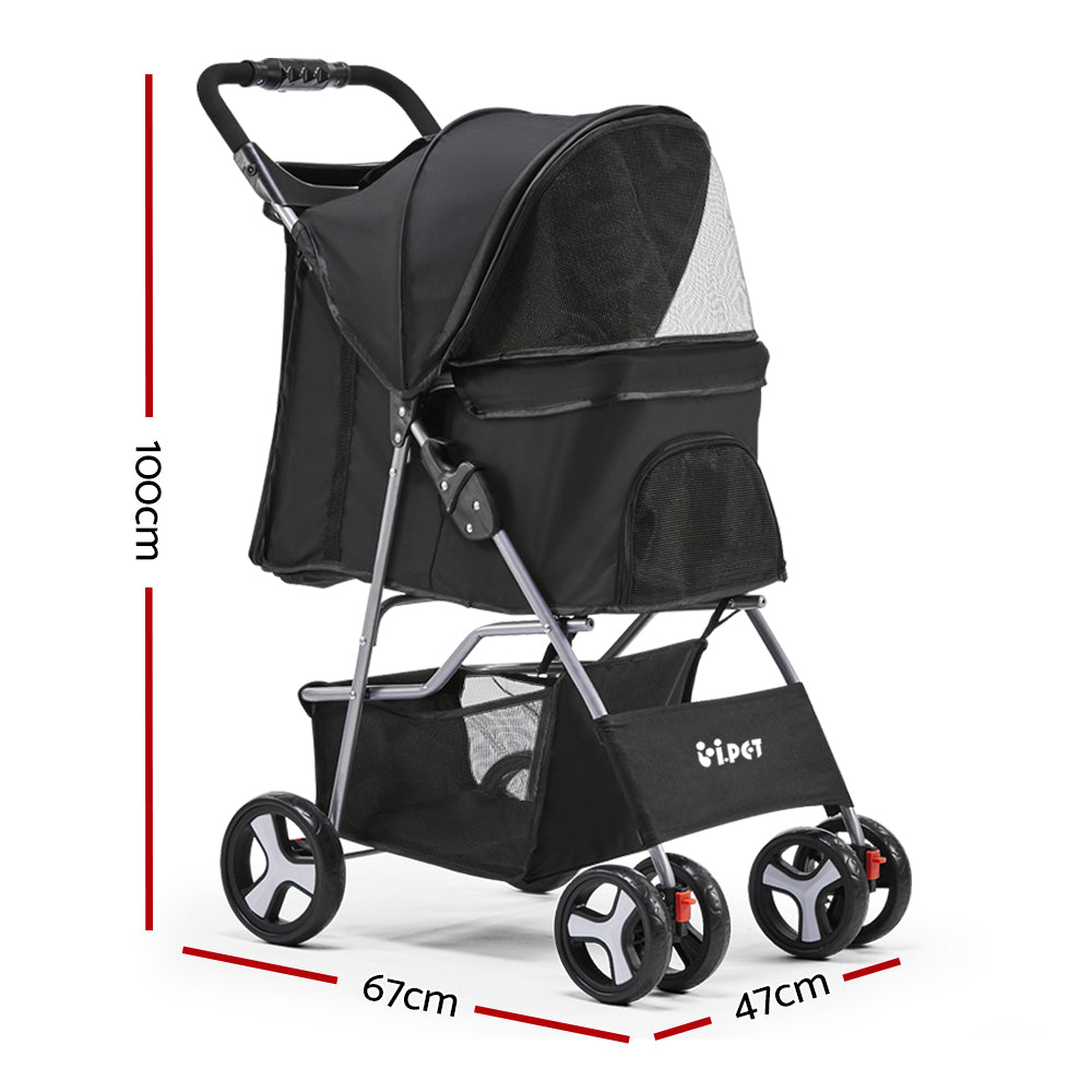 i.Pet Compact 4-Wheel Pet Stroller - Black