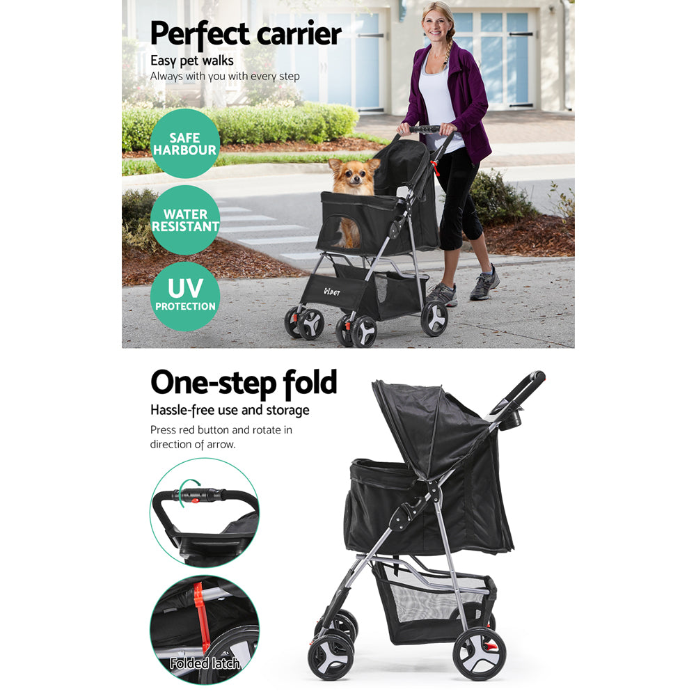 i.Pet Compact 4-Wheel Pet Stroller - Black