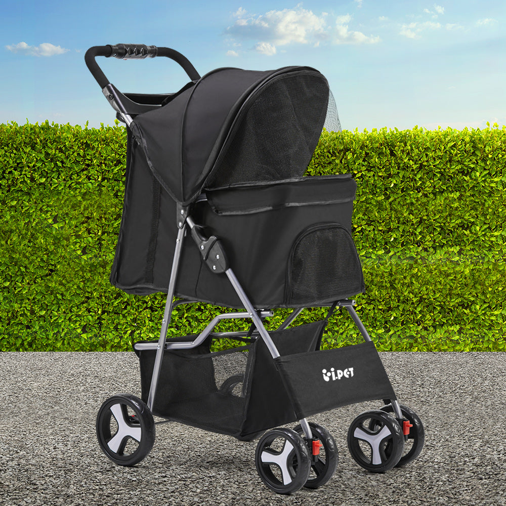 i.Pet Compact 4-Wheel Pet Stroller - Black