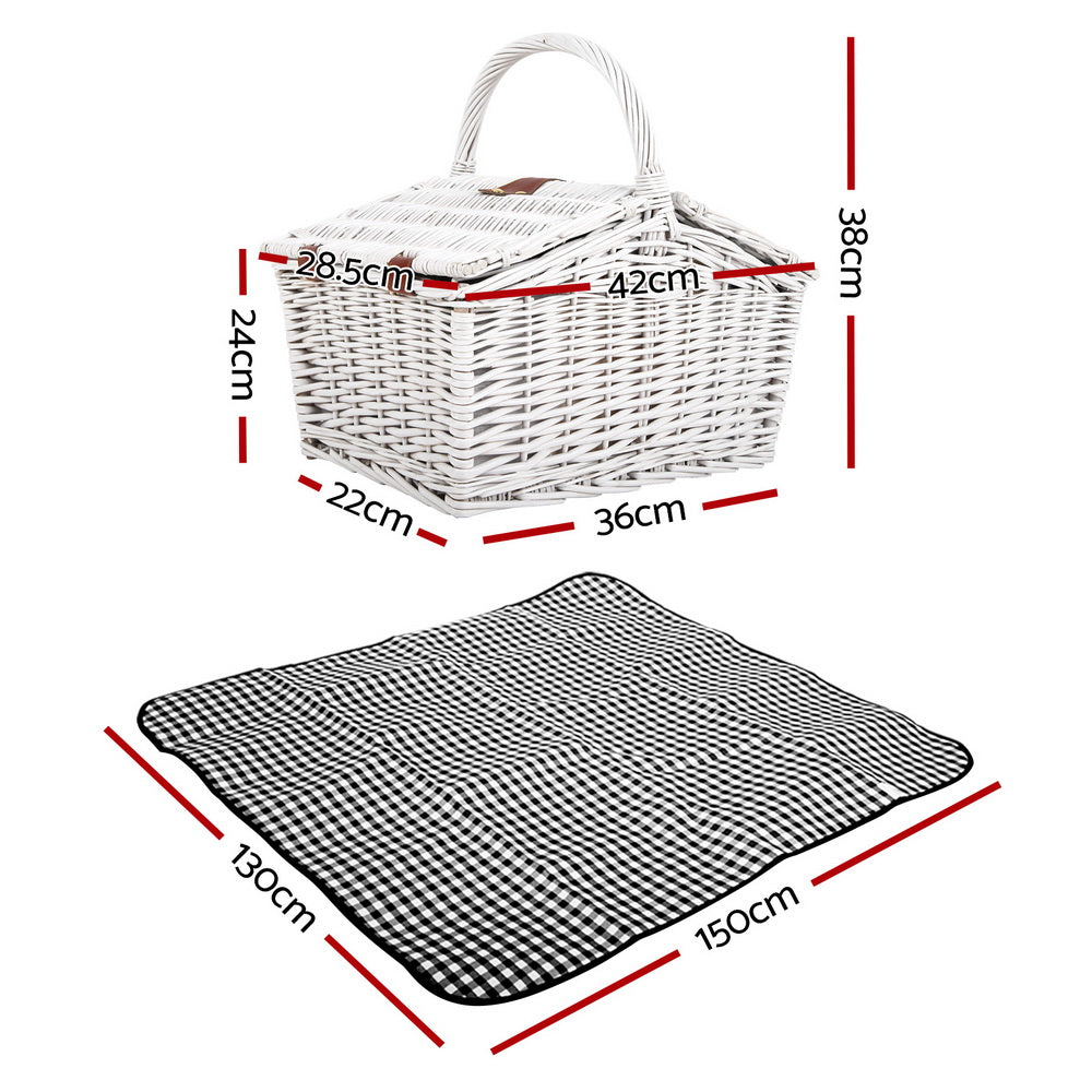 Alfresco 2 Person Picnic Basket Set Willow Vintage Baskets Insulated Blanket Bag