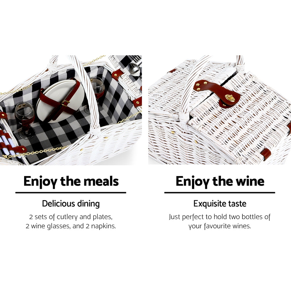 Alfresco 2 Person Picnic Basket Set Willow Vintage Baskets Insulated Blanket Bag