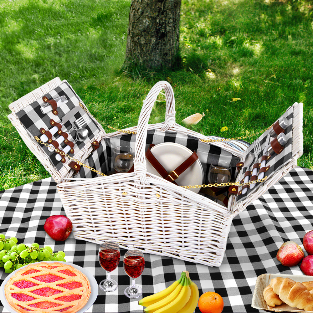 Alfresco 2 Person Picnic Basket Set Willow Vintage Baskets Insulated Blanket Bag