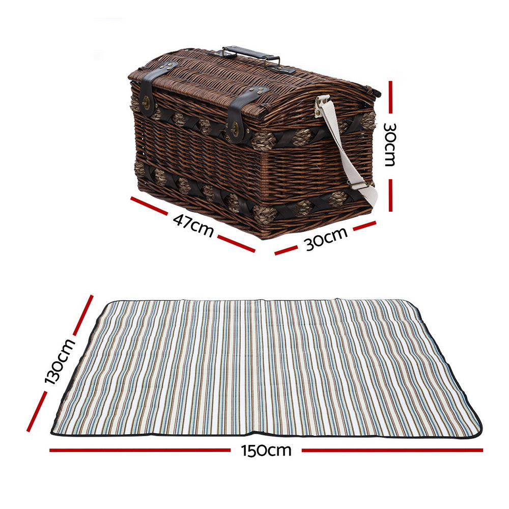 Alfresco 4 Person Picnic Basket Set Wooden Blanket Cooler Bag Outdoor Insulated