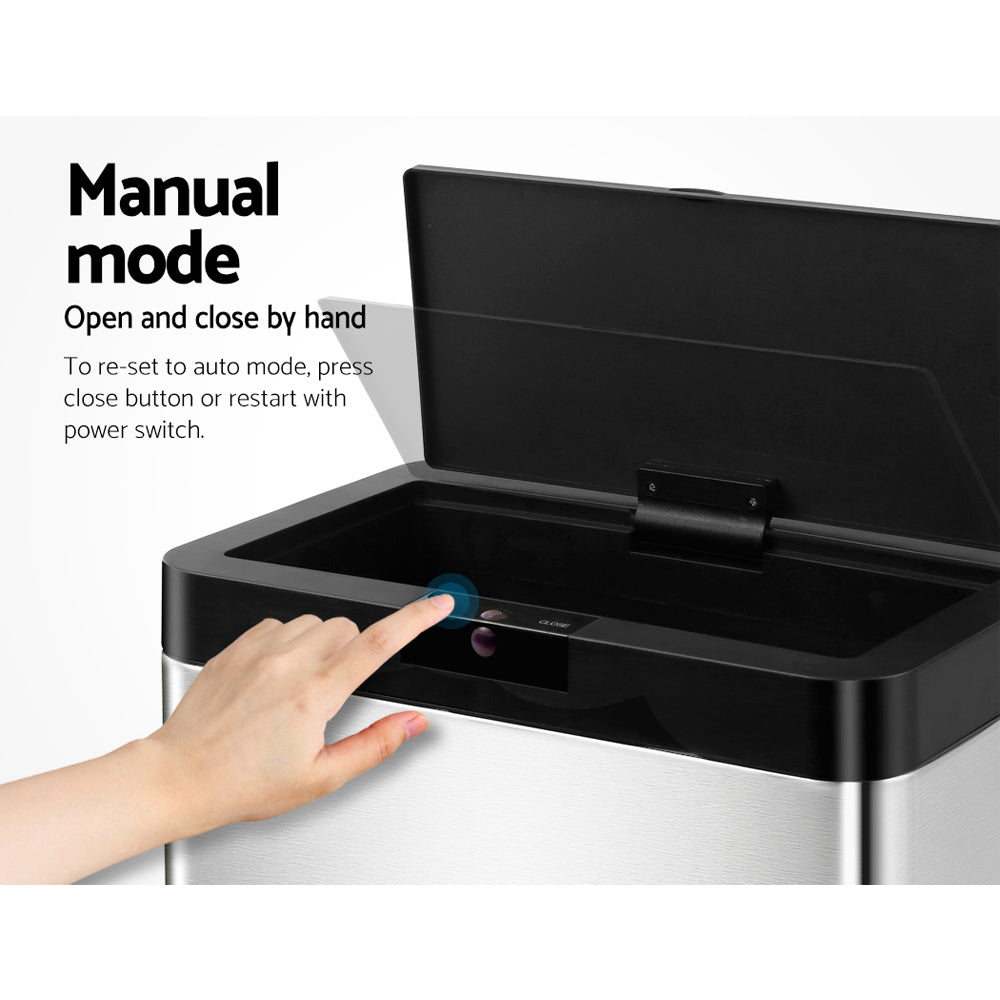 Stainless Steel Sensor Bin Rubbish Trash Bins Motion Automatic Touch Free 70L