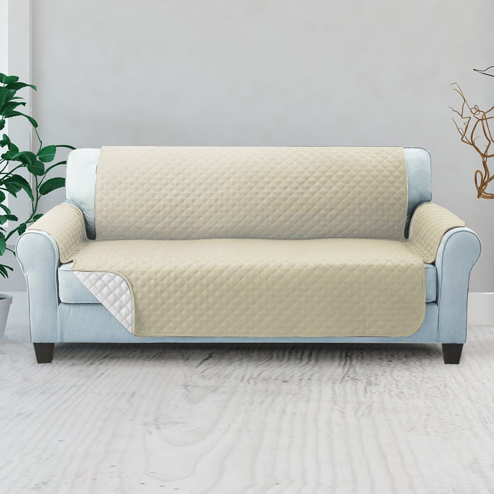Artiss Sofa Cover Quilted Couch Covers Lounge Protector Slipcovers 3 Seater Khaki