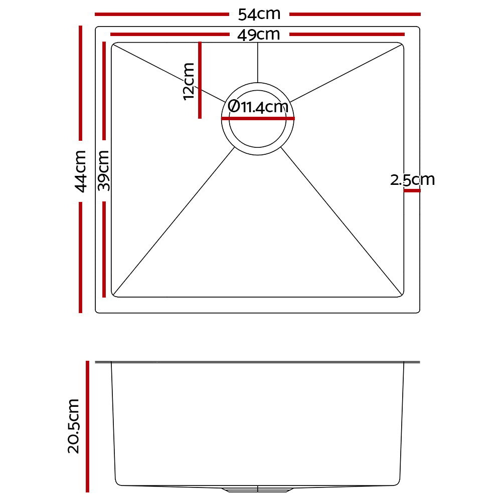 Cefito 54cm x 44cm Premium Black Stainless Steel Kitchen Sink Multifunctional Under/Top/Flush Mount Design