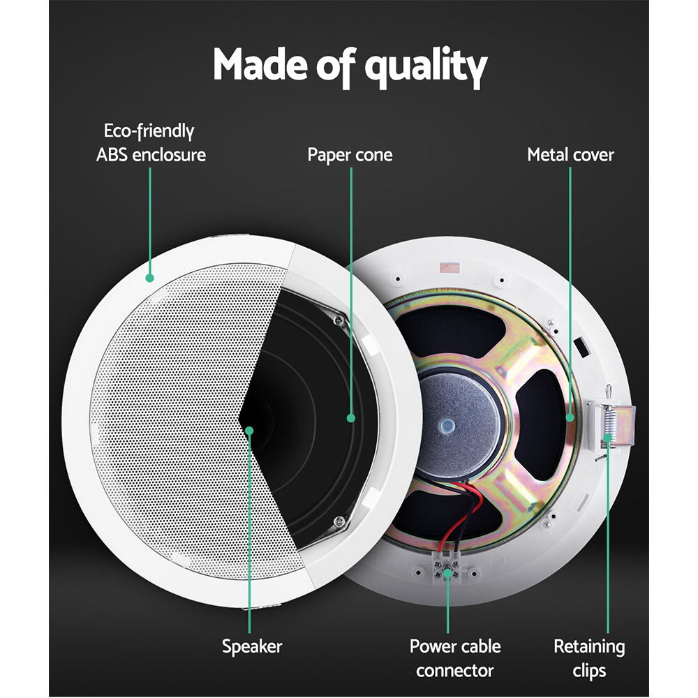 Dual 6-Inch In-Ceiling Speakers for Home Theater - 80W Stereo Sound System for Multi-Room and Outdoor Use