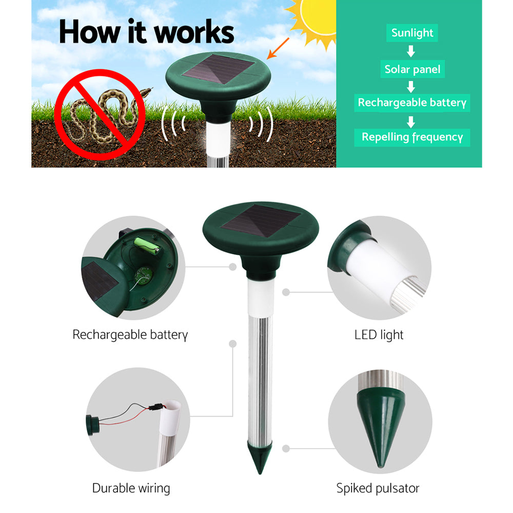 12-Pack Eco-Friendly Solar Ultrasonic Repellers for Snakes and Rodents with LED Illumination