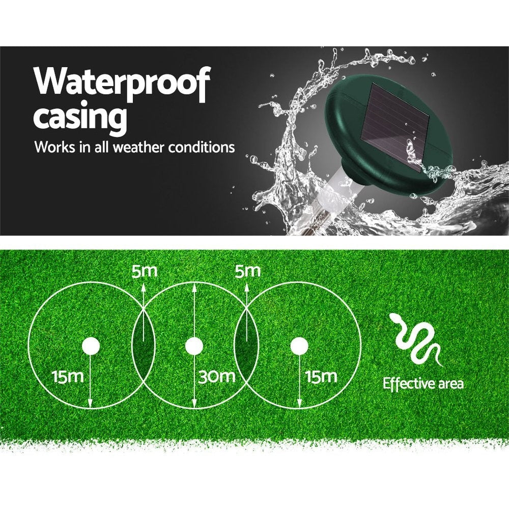 Gardeon 8-Piece Solar-Powered Ultrasonic Snake & Pest Deterrent with LED Light