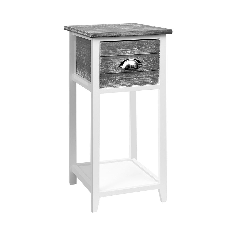 Vintage Grey Bedside Table with Drawer and Shelf - Artiss Thyme Nightstand