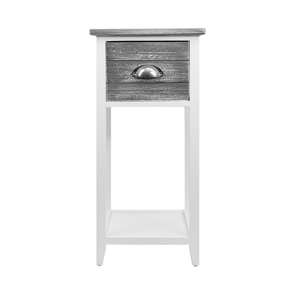 Vintage Grey Bedside Table with Drawer and Shelf - Artiss Thyme Nightstand