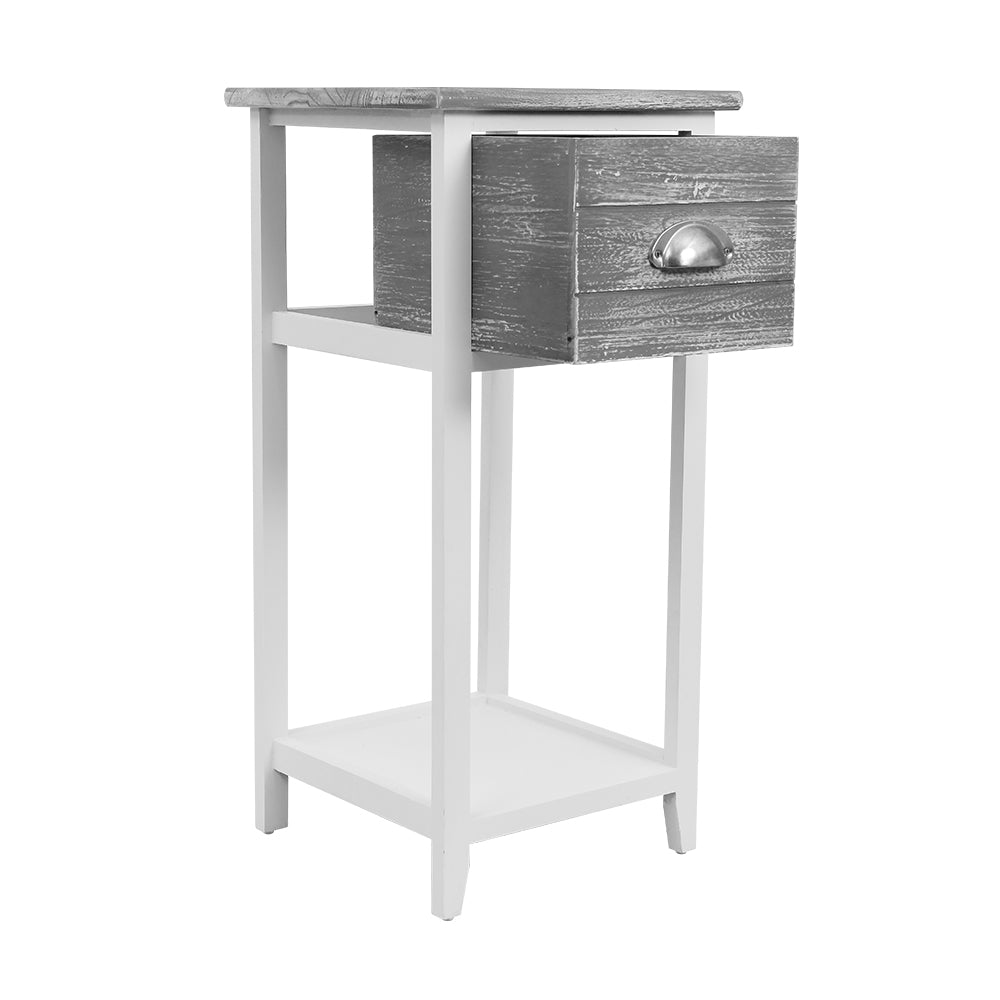Vintage Grey Bedside Table with Drawer and Shelf - Artiss Thyme Nightstand