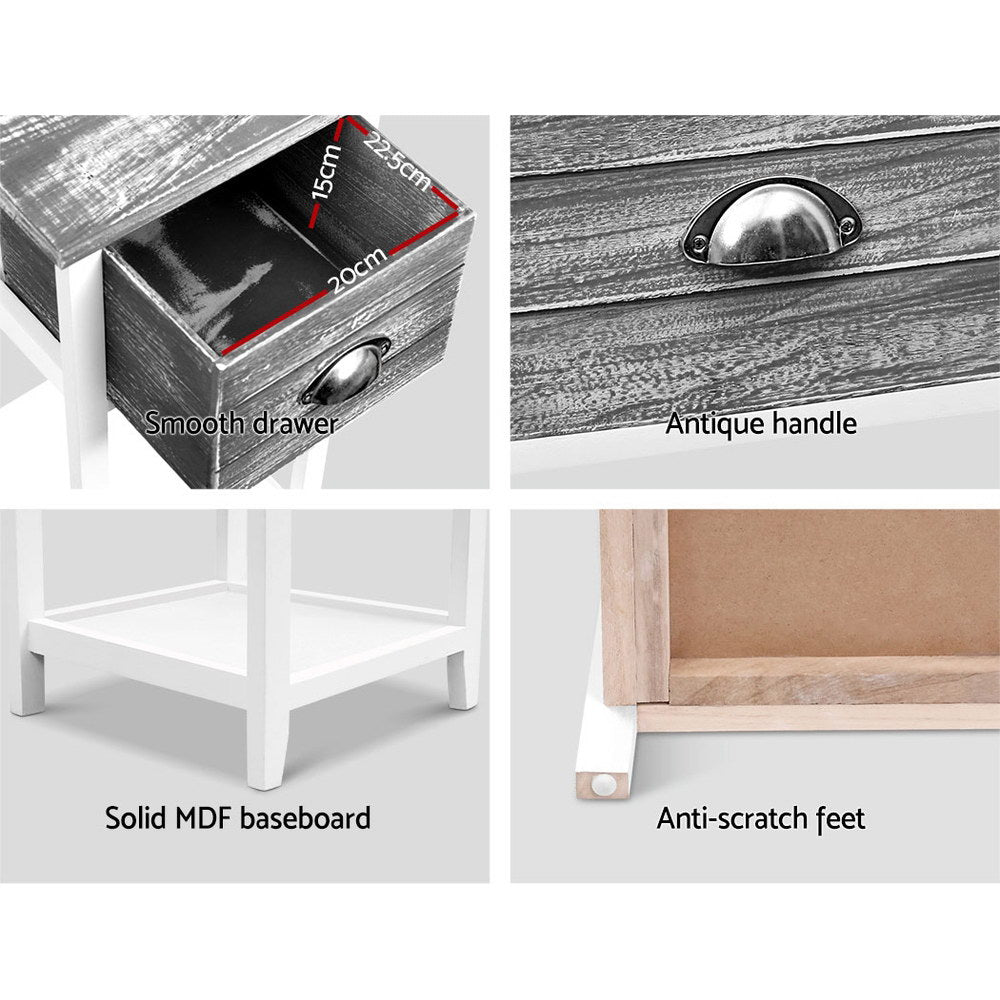 Vintage Grey Bedside Table with Drawer and Shelf - Artiss Thyme Nightstand