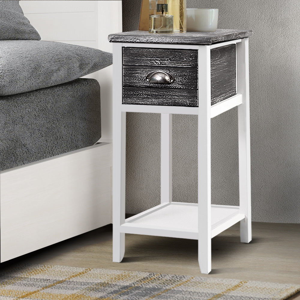Vintage Grey Bedside Table with Drawer and Shelf - Artiss Thyme Nightstand