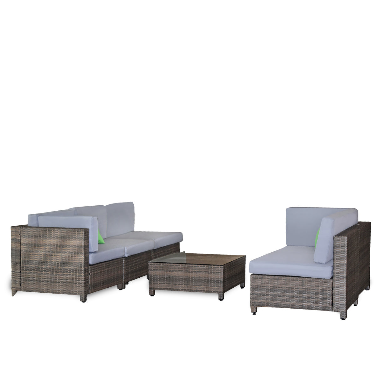 Milano Decor Contemporary 5-Piece Rattan Outdoor Sofa Set in Oatmeal and Black with Coffee Table