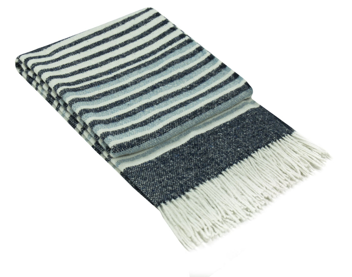 Eco-Friendly Navy Richmond Reclaimed Wool Blend Throw Blanket