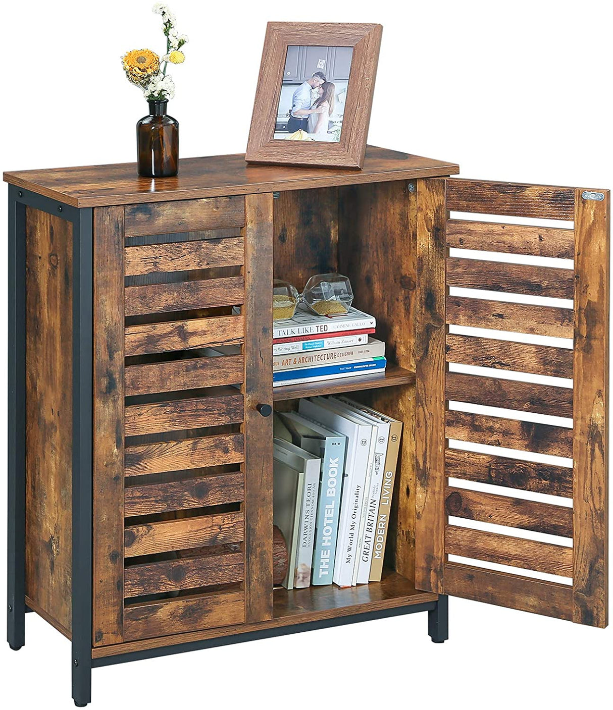 Rustic Industrial Sideboard Cabinet with Louvred Doors for Versatile Storage