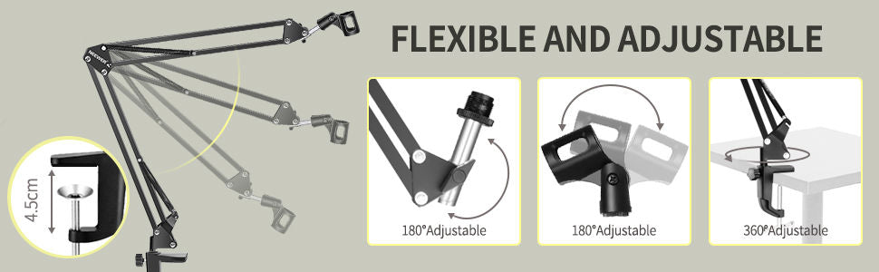 Microphone Radio Broadcasting Stand with 3/8"to 5/8" Screw Adapter and Windscreen Pop Filter