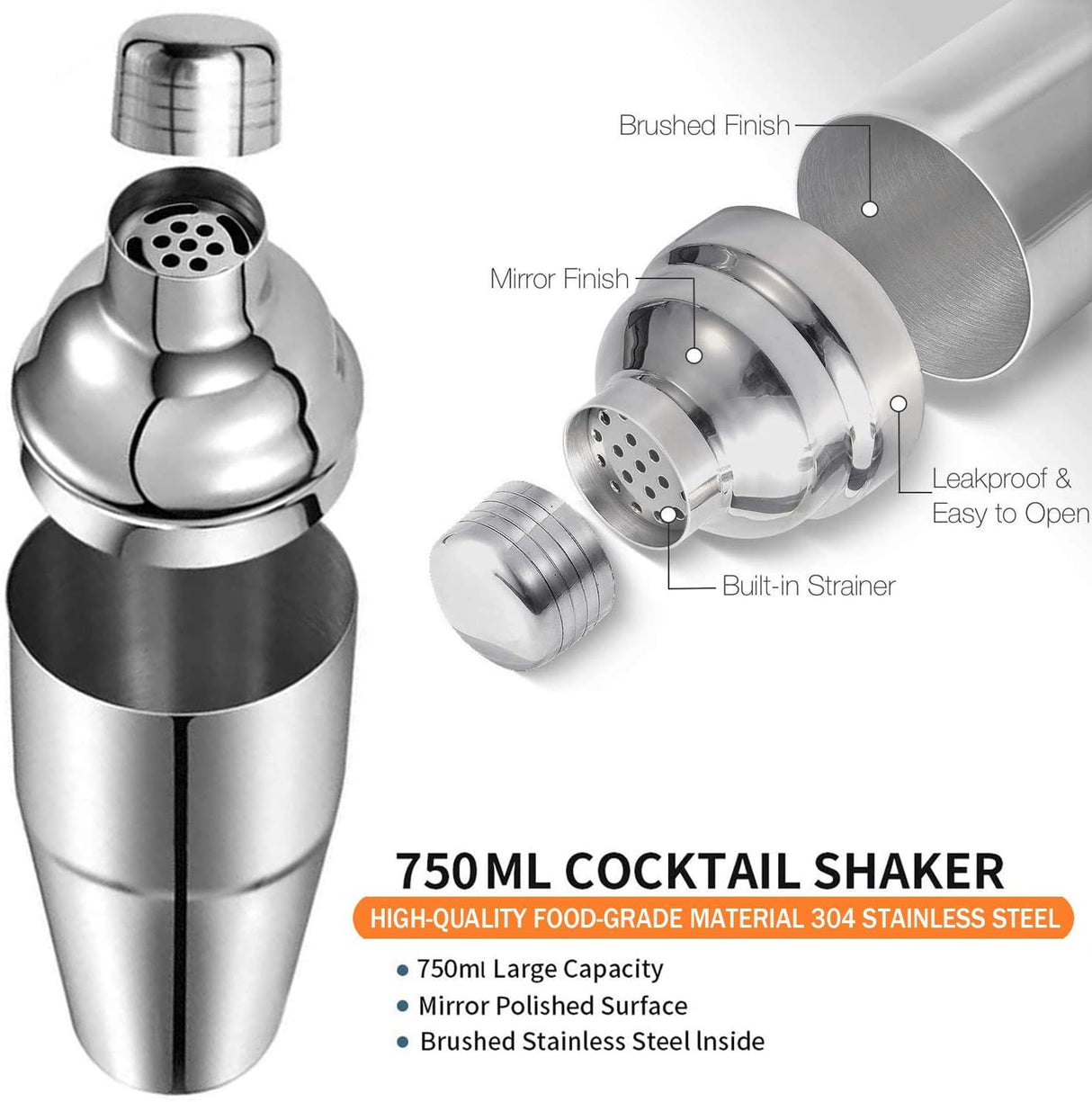 Elegant 10-Piece Stainless Steel Cocktail Shaker Set with Rotating Bamboo Stand