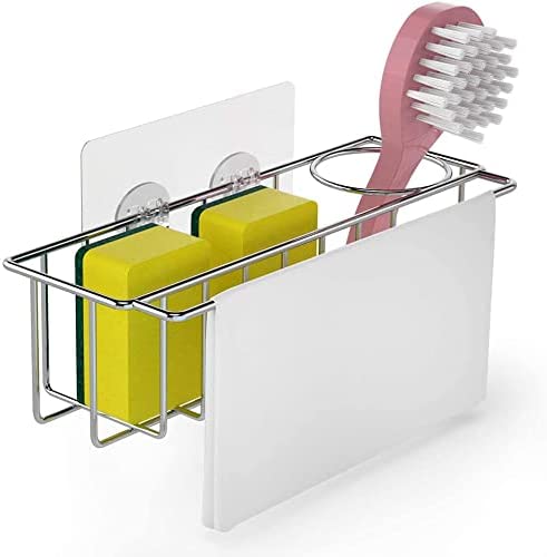 Stainless Steel 3-in-1 Kitchen Sink Caddy Organizer - Rustproof Adhesive Storage Solution