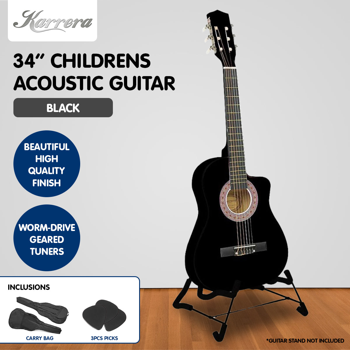 Karrera Kids' Black Acoustic Guitar - Perfect for Learning and Performance