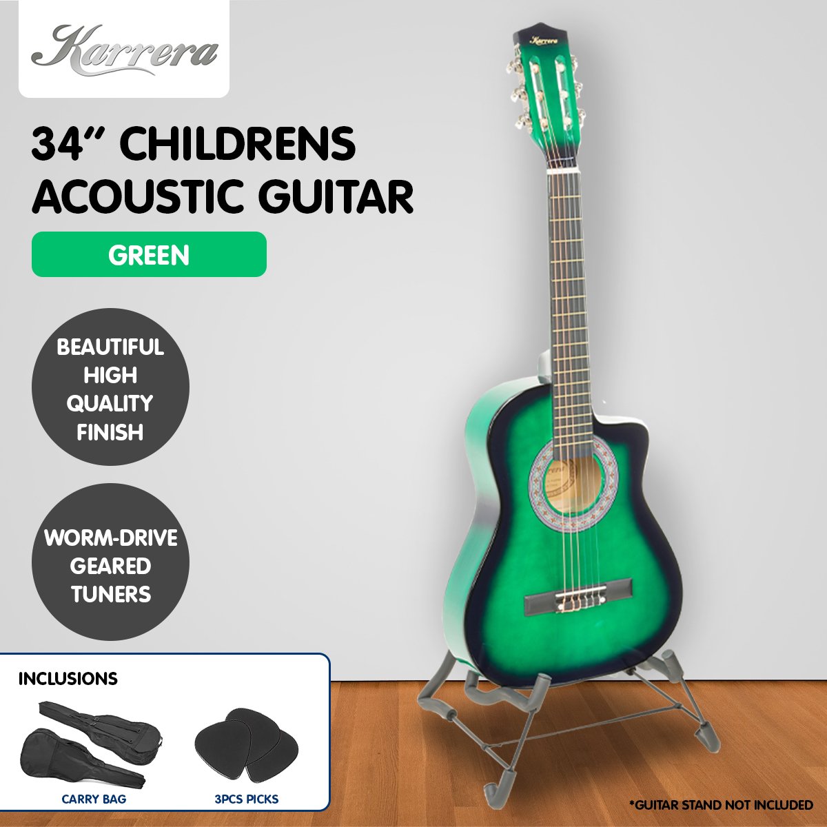 Karrera Green Cutaway Acoustic Guitar for Kids - Perfect for Learning and Performance