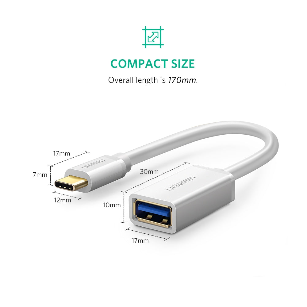 UGREEN USB-C to USB 3.0 OTG Adapter Cable - 15CM White (30702)