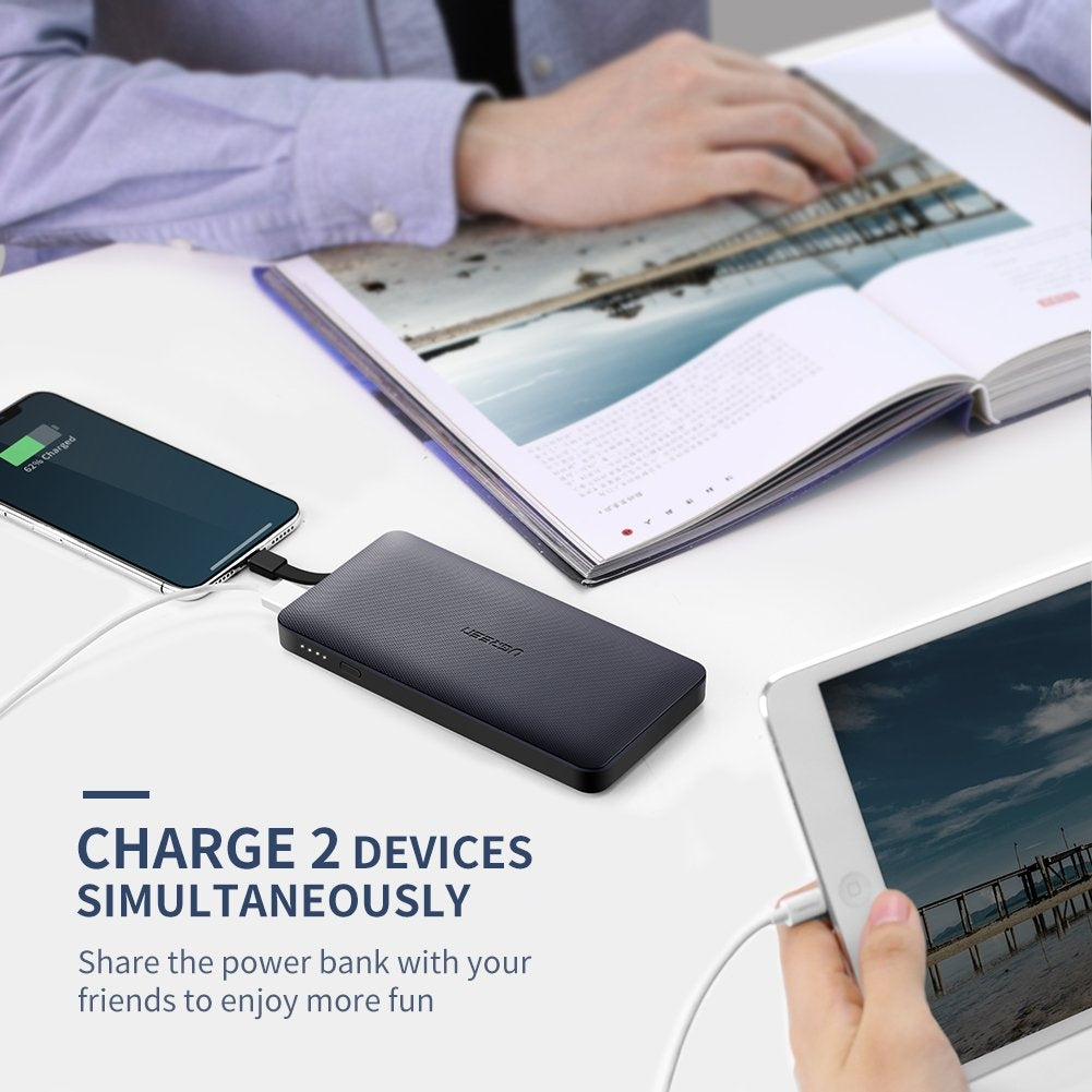 UGREEN 10000mAh Dual USB Portable Charger - Black