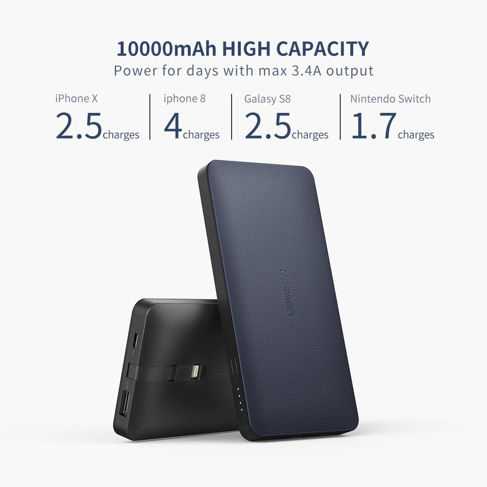 UGREEN 10000mAh Dual USB Portable Charger - Black