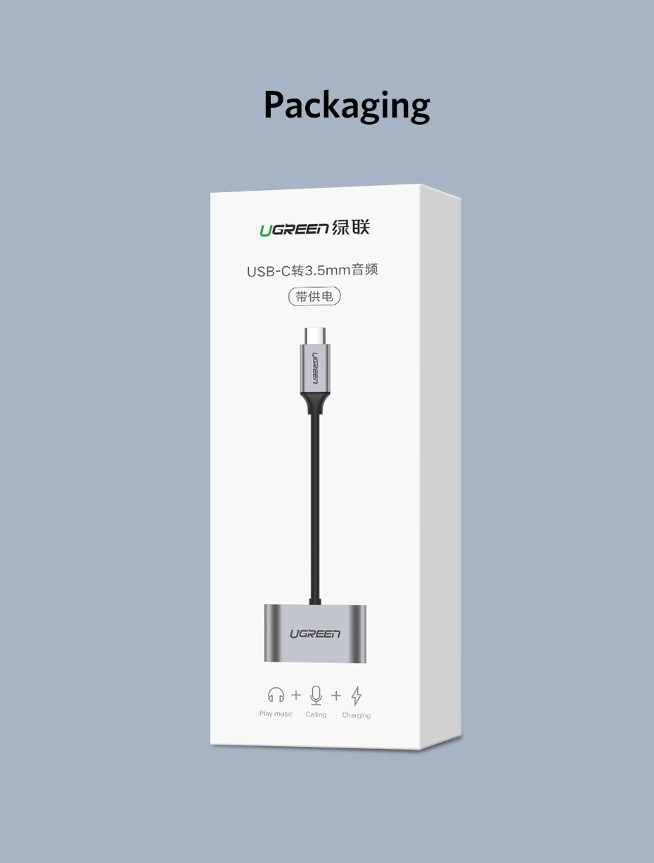 UGreen Aluminium Type-C to 3.5mm Audio and USB-C Female Adapter 50596