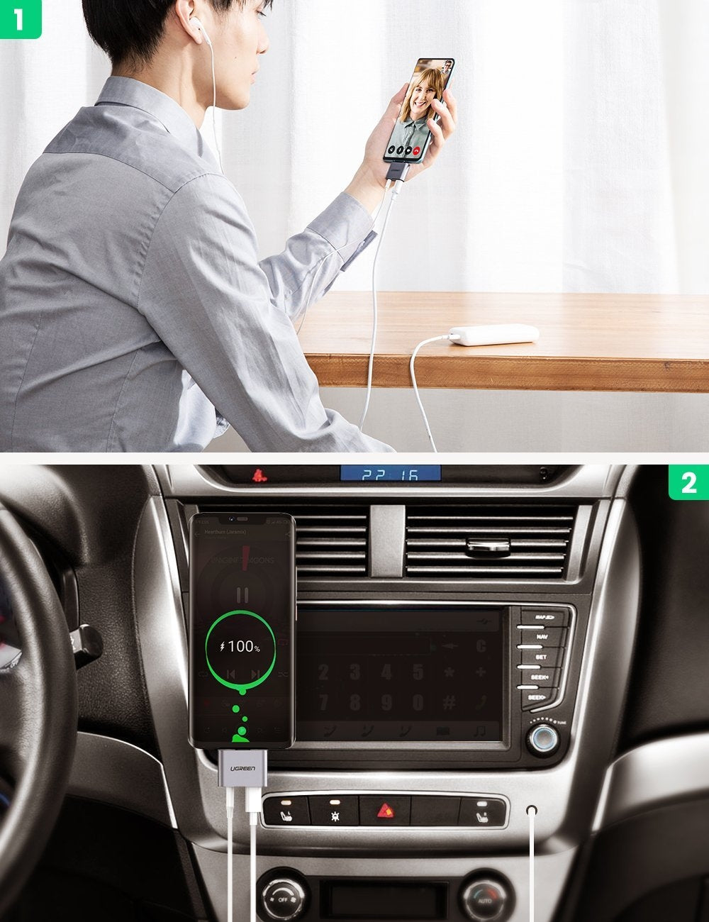 UGREEN 70312 Dual Function USB C to 3.5mm Audio and Charger Adapter