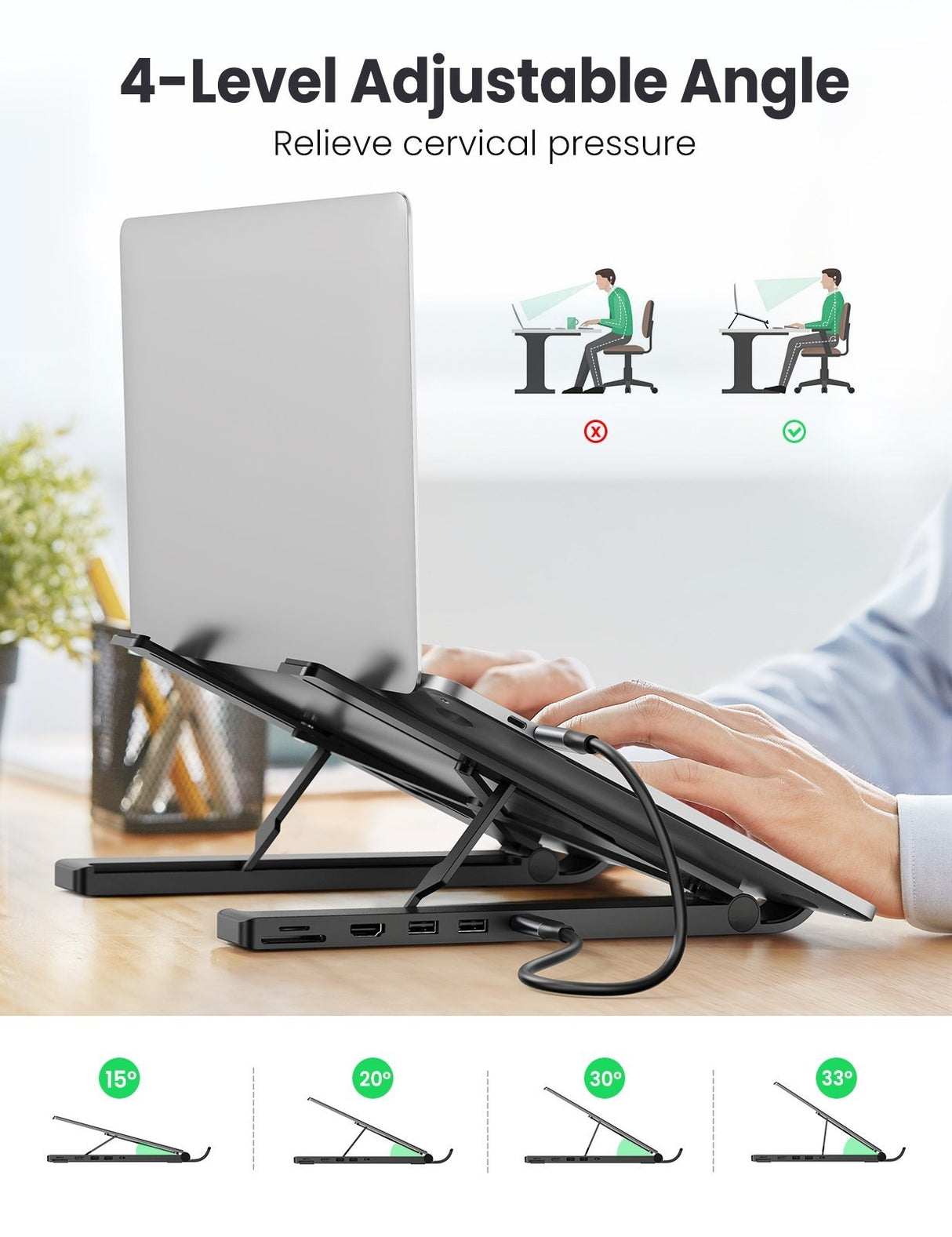 UGREEN Ergonomic 5-in-1 Laptop Stand and Docking Station