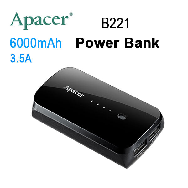 APACER B221 Ultra-Compact 6000mAh Power Bank in Black
