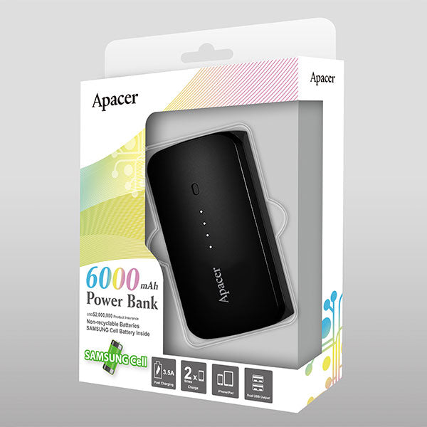 APACER B221 Ultra-Compact 6000mAh Power Bank in Black