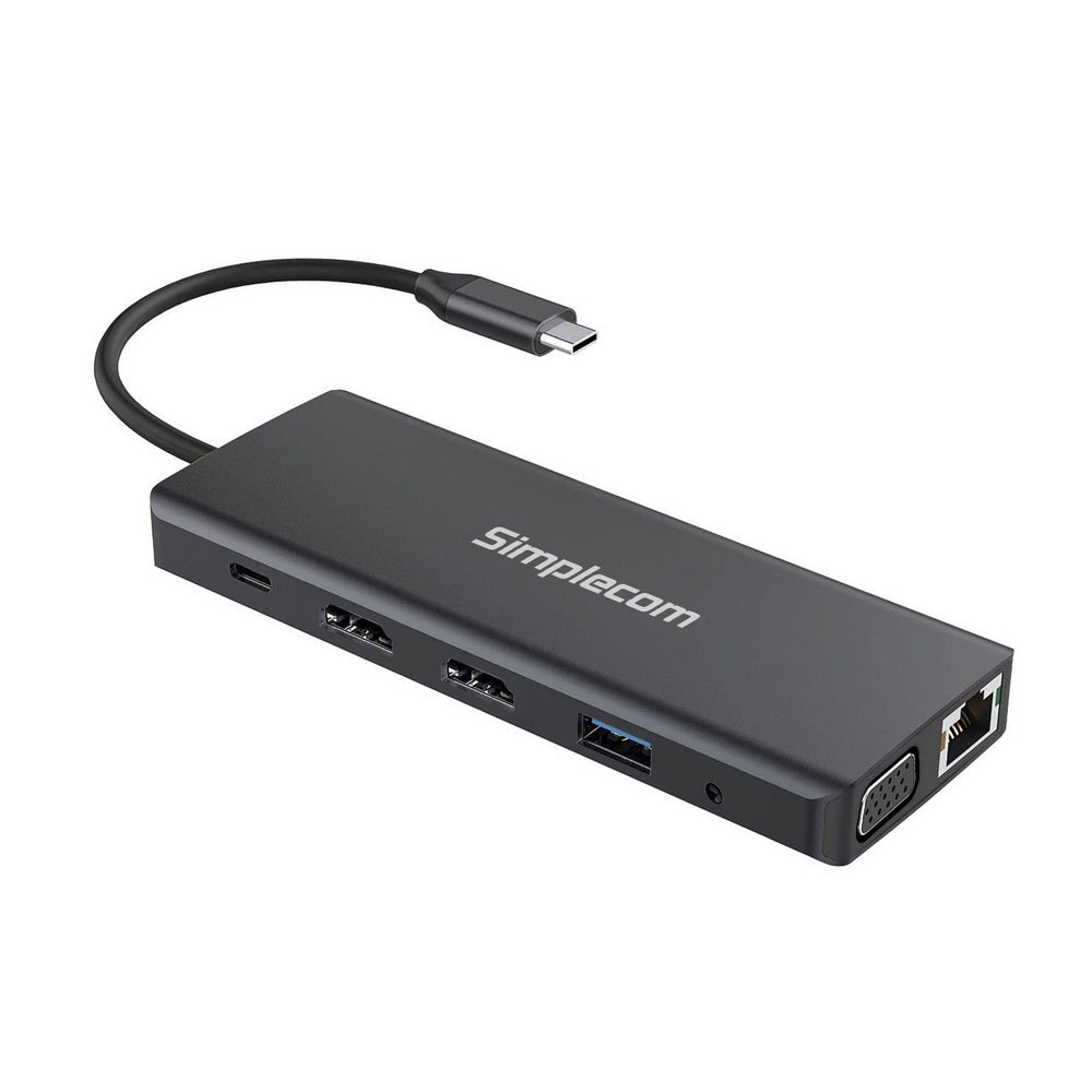 Simplecom CHN612 12-in-1 USB-C Docking Hub with Dual HDMI, VGA, and Gigabit Ethernet for Triple Display