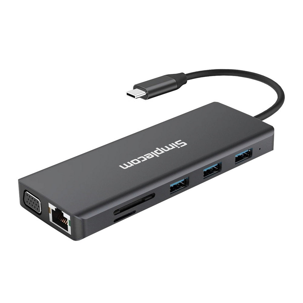 Simplecom CHN612 12-in-1 USB-C Docking Hub with Dual HDMI, VGA, and Gigabit Ethernet for Triple Display