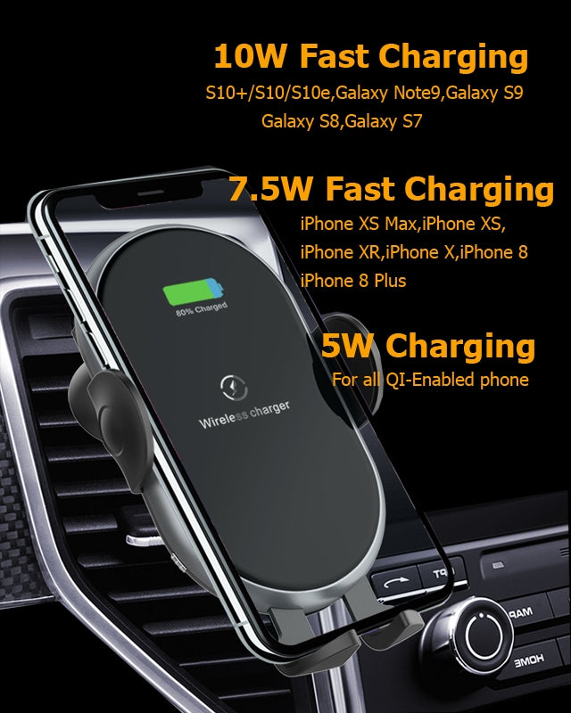 C366: Smart Auto-Clamping Qi Fast Wireless Car Charger with Backlight