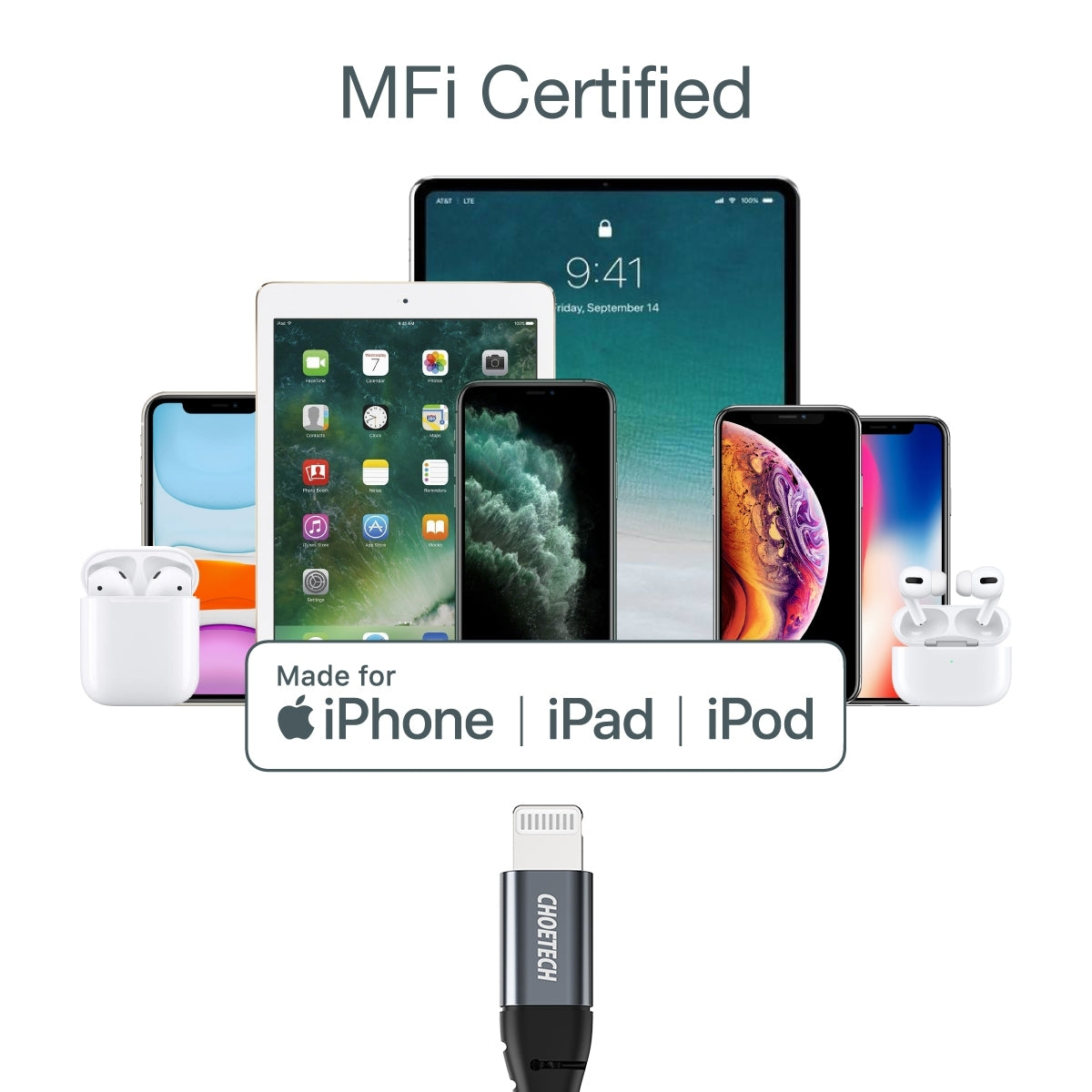 CHOETECH 3M MFi Certified USB-C to Lightning Cable for iPhone and iPad Fast Charging