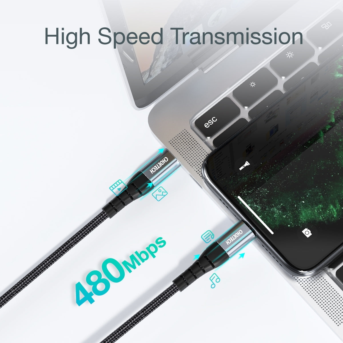CHOETECH 3M MFi Certified USB-C to Lightning Cable for iPhone and iPad Fast Charging