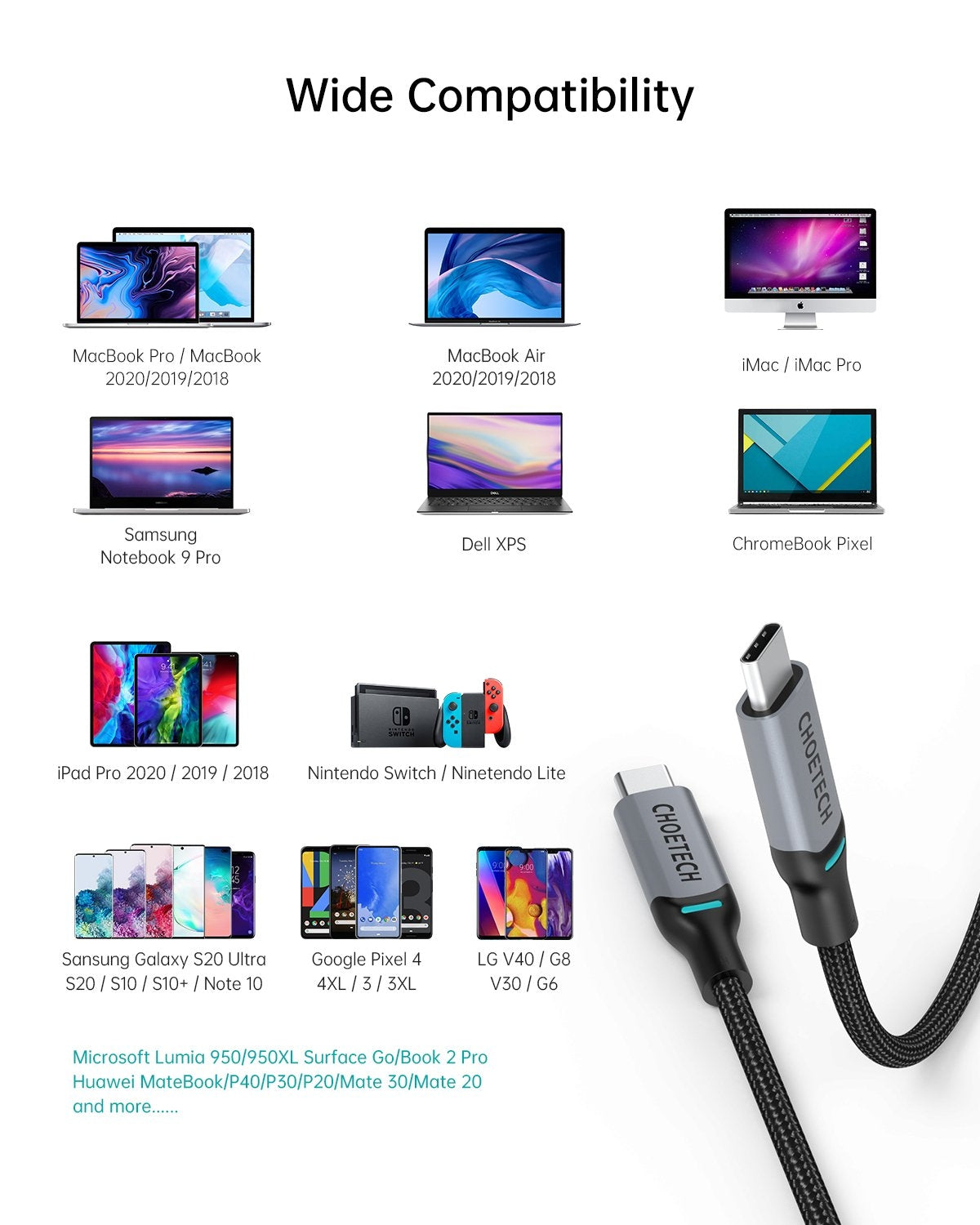 CHOETECH 100W USB-C Braided Fast Charging Cable - 1.8M Length, 2 Pack for Ultimate Convenience