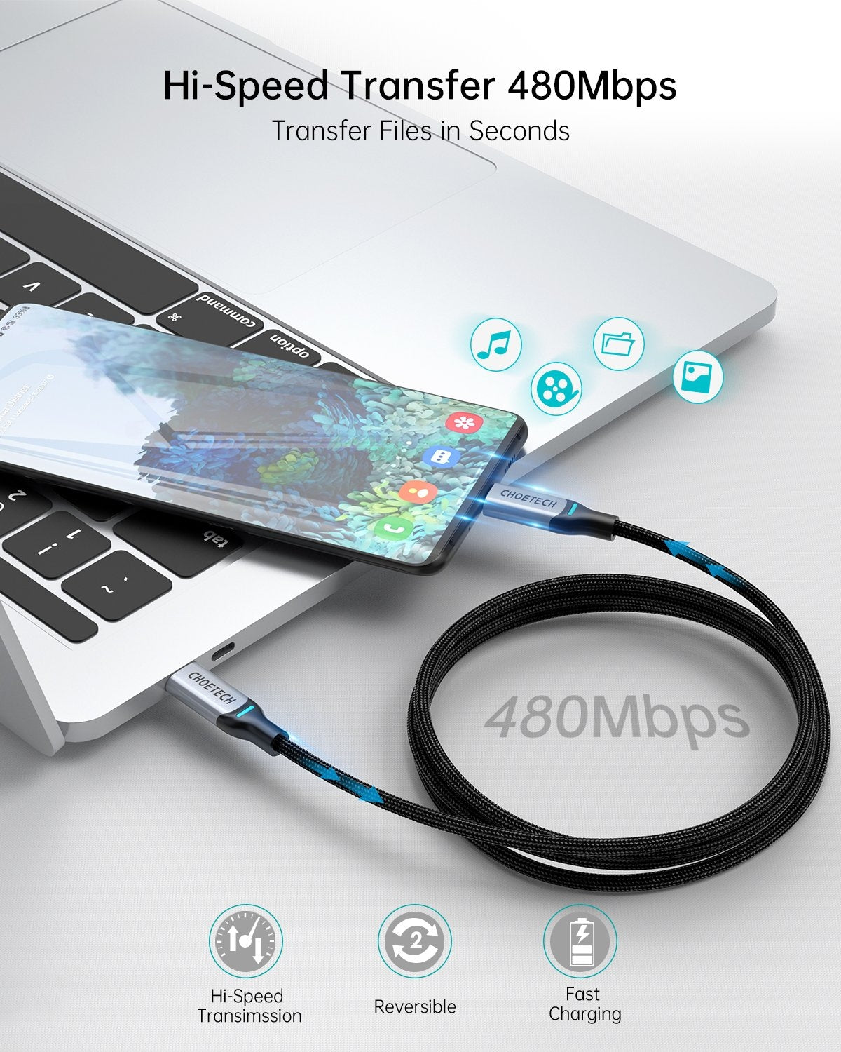 CHOETECH 100W USB-C Braided Fast Charging Cable - 1.8M Length, 2 Pack for Ultimate Convenience