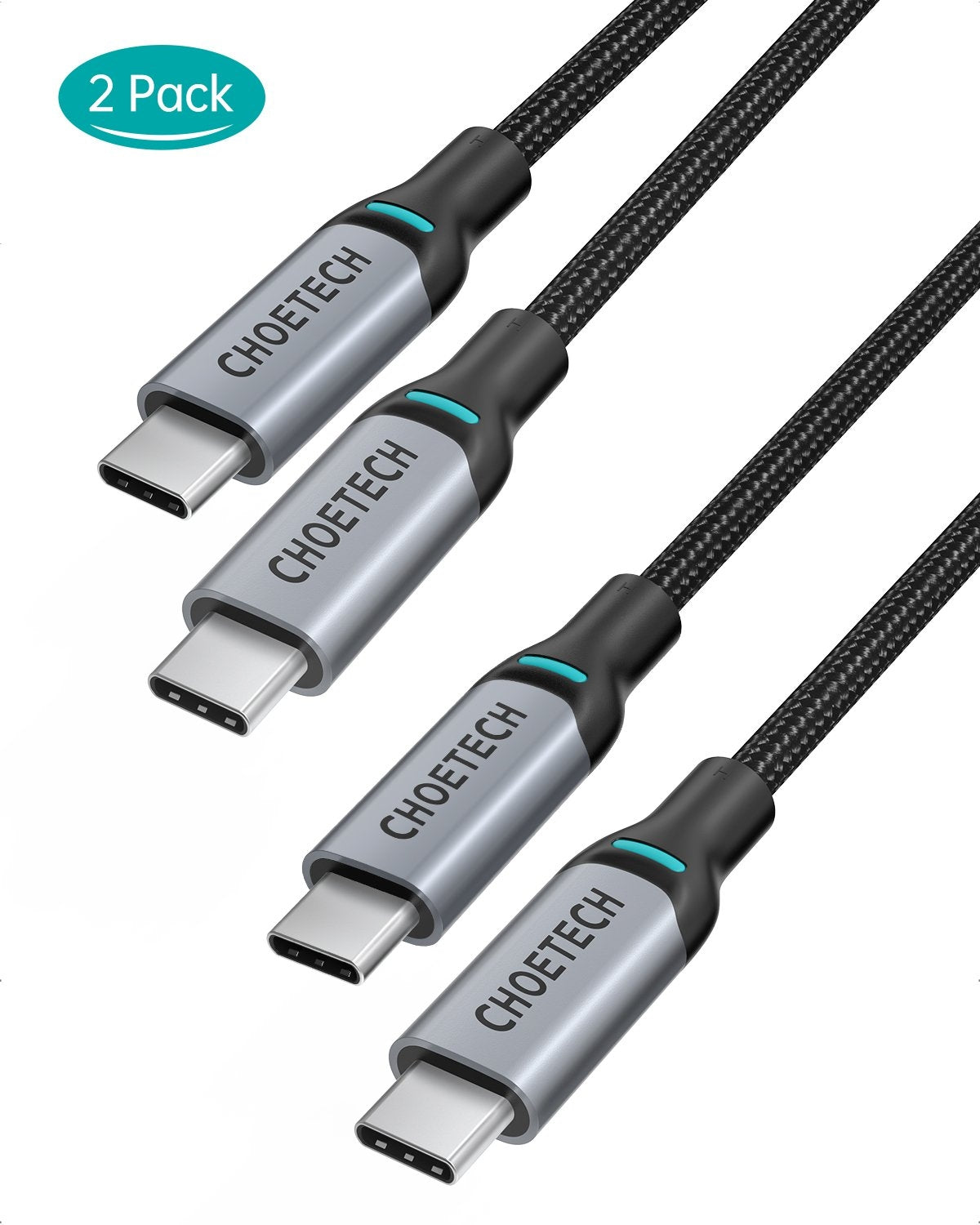 CHOETECH 100W USB-C Braided Fast Charging Cable - 1.8M Length, 2 Pack for Ultimate Convenience