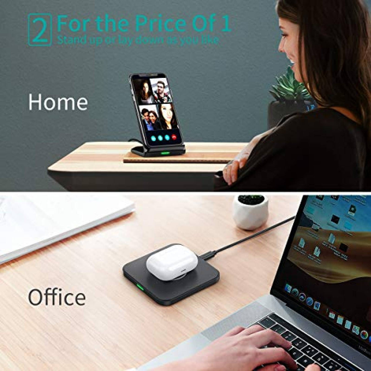 CHOETECH Qi Fast Wireless Charging Stand and Pad (T524S+T511S) - 10W/7.5W Compatible with Qi Certified Devices