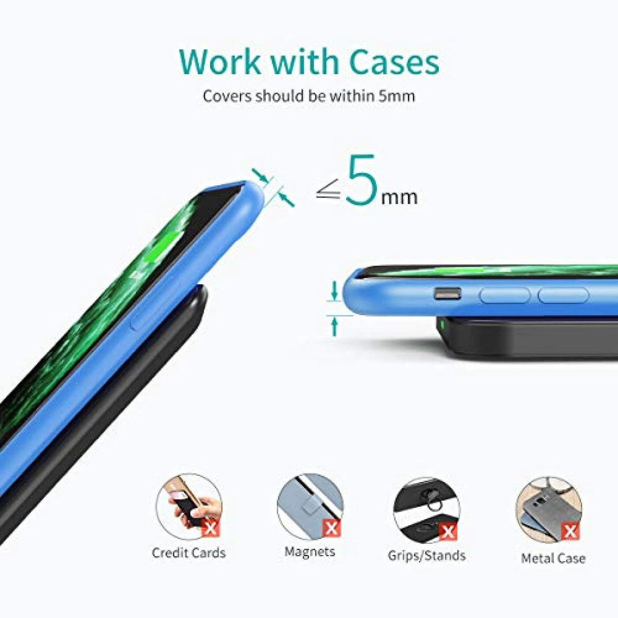 CHOETECH Qi Fast Wireless Charging Stand and Pad (T524S+T511S) - 10W/7.5W Compatible with Qi Certified Devices