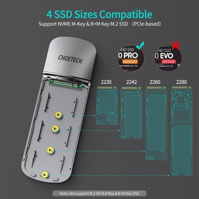 Choetech USB-C to M.2 B-Key Hard Drive Enclosure - 10Gbps Data Transfer Speed