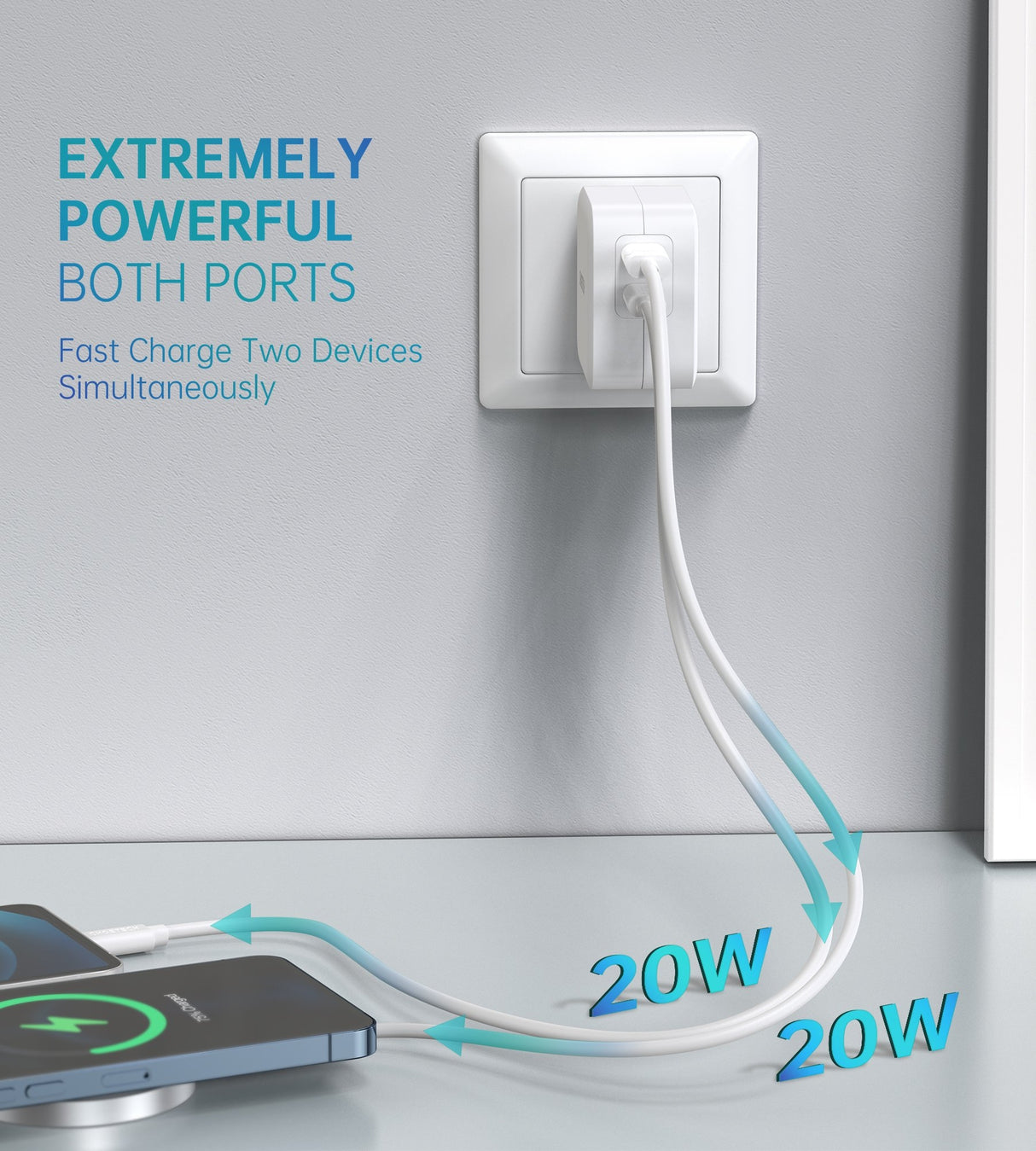 Choetech 40W Dual USB C Fast Charger with Foldable Plug - 2-Port 20W PD 3.0 Adapter