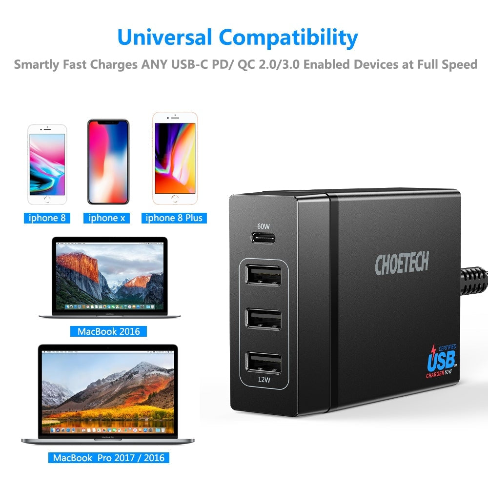 CHOETECH 72W USB-C Power Delivery Travel Charger
