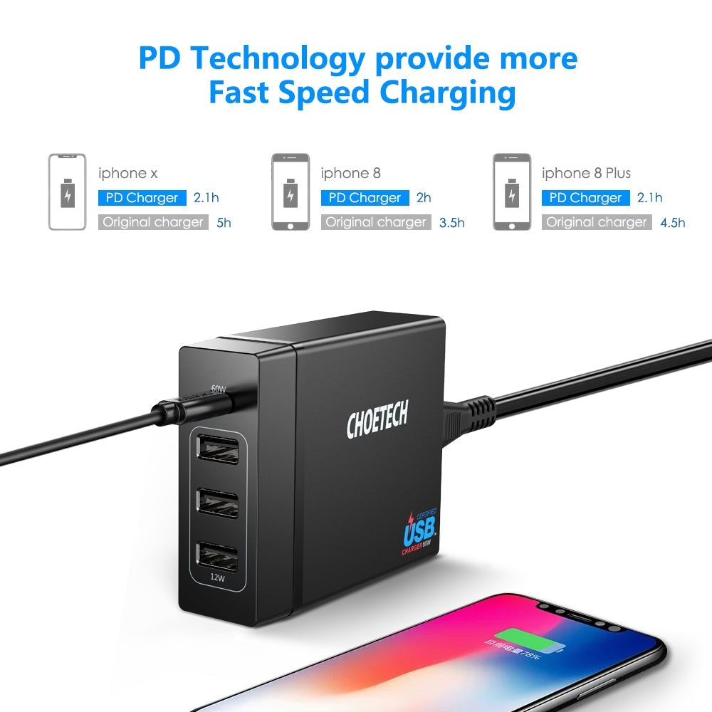 CHOETECH 72W USB-C Power Delivery Travel Charger