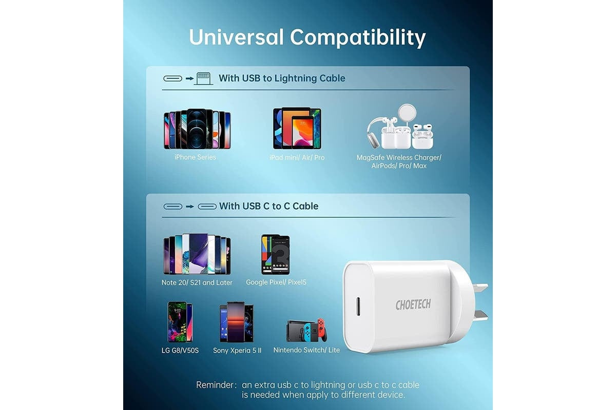 Choetech 20W Rapid PD Type-C Wall Charger with USB-C to Lightning Cable