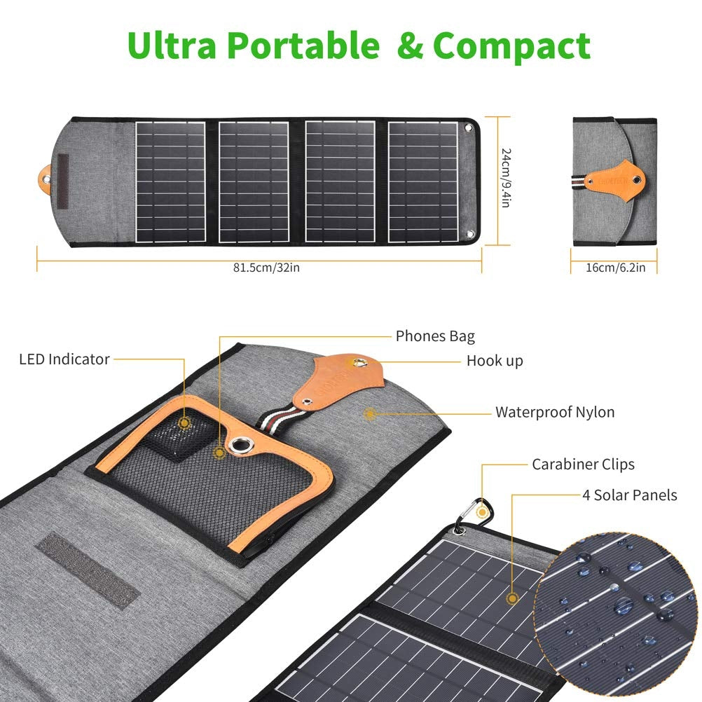 CHOETECH SC005 22W Compact Waterproof Solar Panel Charger with Dual USB Ports
